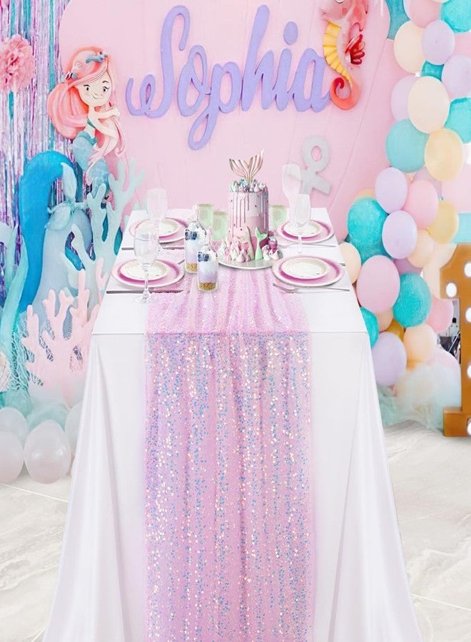 B.Cool Pink Sequin Table Runner Iridescent Sequence Table Runners Glitter Table Fabric 25x120 inch for Baby Shower Wedding Birthday Party Ceremony Table Decorations - Image 3